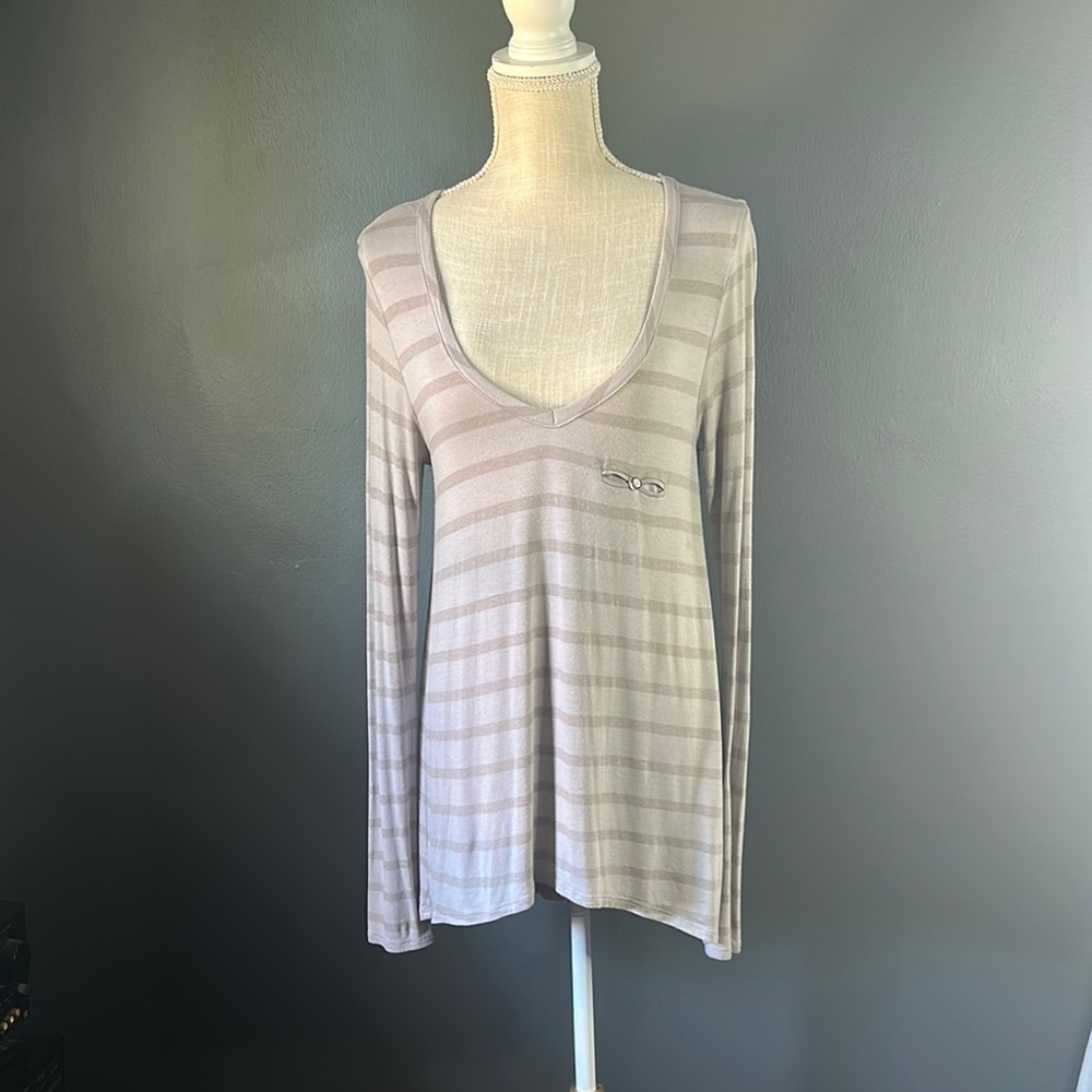 LAMADE Striped Gray Long Sleeve Women's Tunic Top